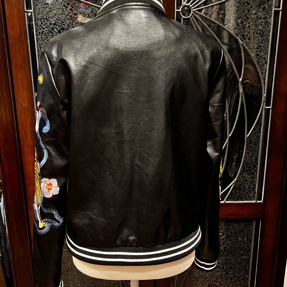 Vegan Leather Embroidered Jacket - image 4